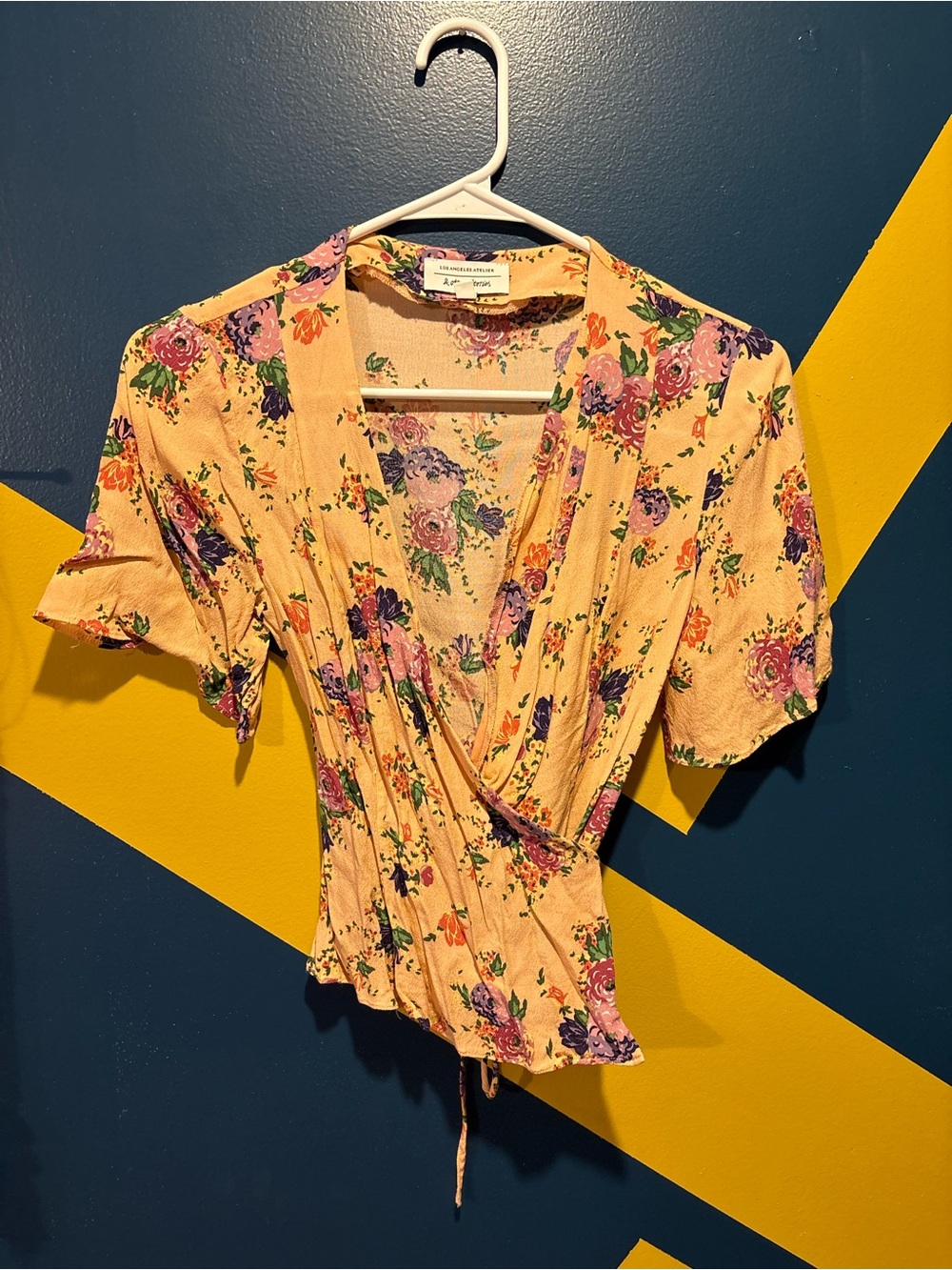 & Other Stories Peach Floral Wrap Top EUC